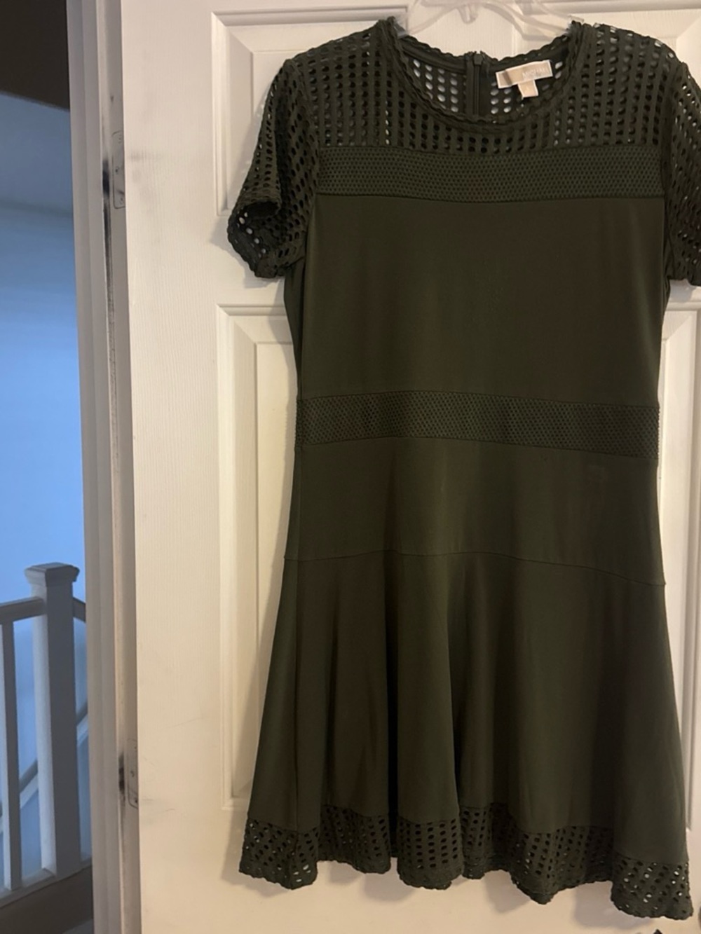 Michael Kors Olive Green Crochet-Detail Mini Dress